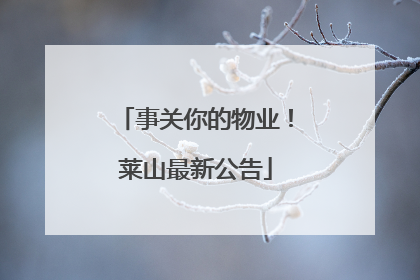 事关你的物业！莱山最新公告